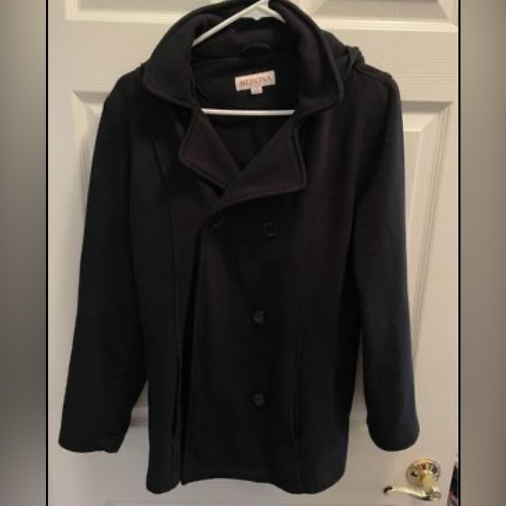 Women’s Black Button Down Coat with Hood ~ Large ~ Merona